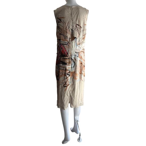 Escada Silk Blend Floral Draped Sheath Dress Beige Neutral Print Size 10 - Picture 6 of 8